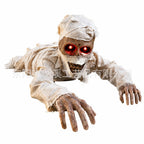 Voice-Activated Crawling Mummy front view on white with glowing red eyes and reaching hands