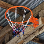 Wall-Mounted Basketball Hoop secured to a wooden beam in an outdoor covered setting