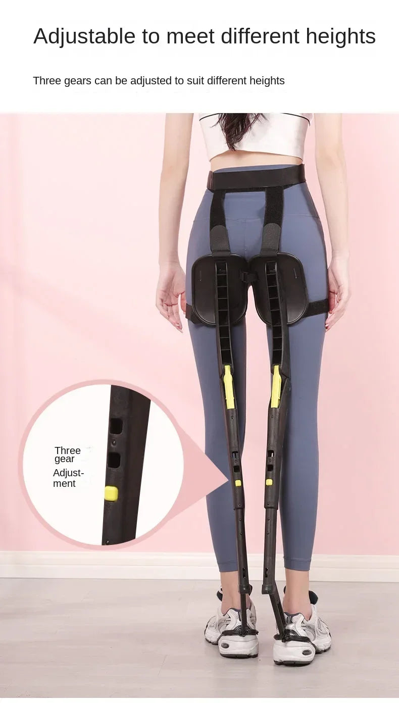 Wearable Exoskeleton Chair shown adjusted to different wearer heights