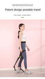 Wearable Exoskeleton Chair worn by a woman while walking in side profile