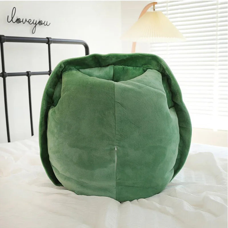 Wearable Turtle Shell Pillow green rear view showing the soft open wearable side