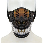 Front view of Werewolf Fangs Dog Mask without blood on a white mannequin showing sculpted teeth