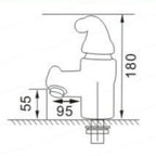 Wiggly Hat Sink Faucet side-view dimension diagram showing overall height, spout reach, and outlet height.