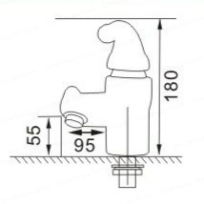 Wiggly Hat Sink Faucet side-view dimension diagram showing overall height, spout reach, and outlet height.