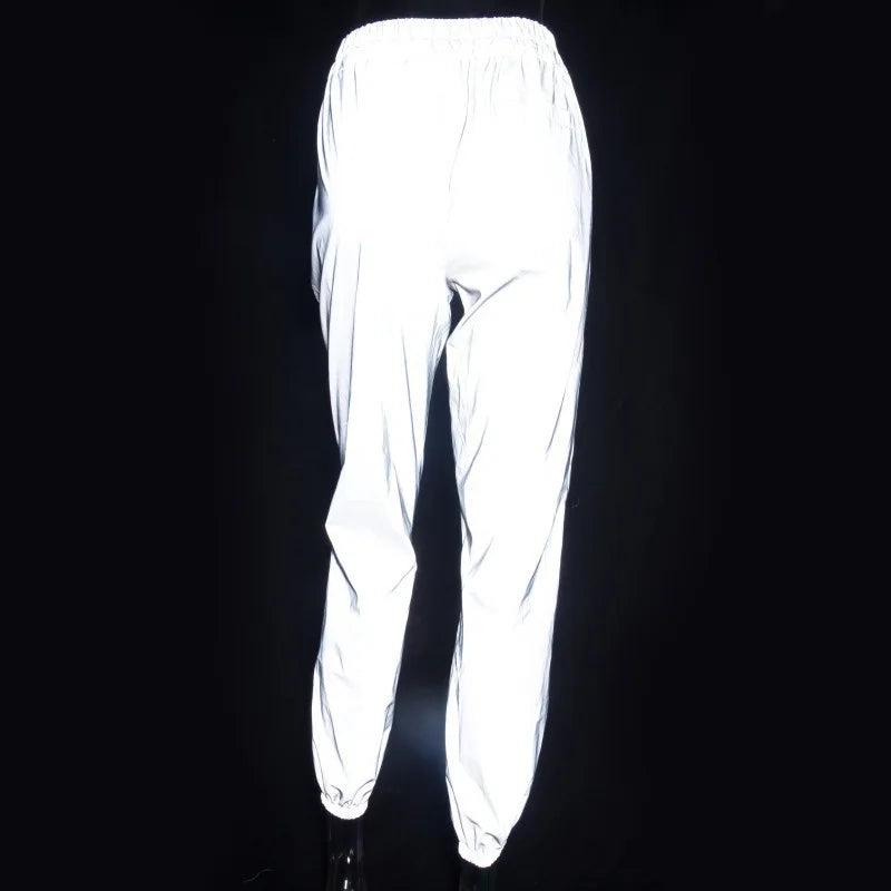 Women’s Reflective Joggers slightly angled product view showing bright reflection across both legs