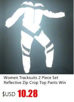 Supplier advertisement for a reflective two-piece tracksuit with a printed $10.28 price