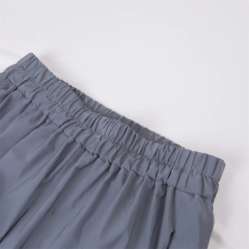 Women’s Reflective Joggers wide close-up of the gray elastic waistband against a white background