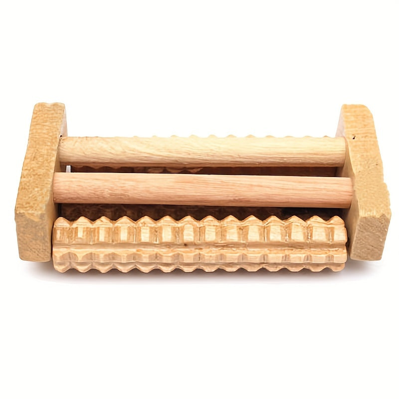 Wooden Foot Massage Board underside showing wooden support bars, frame ends, and a textured roller