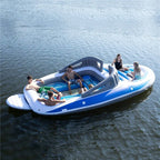 Yacht Inflatable Lounge Boat overhead view showing friends seated around the center and on the front lounge
