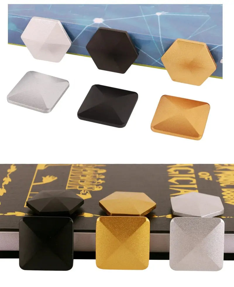 HexFlip fidget toy in white, black, and gold finishes - hexagonal and square shapes showing flip mechanism design