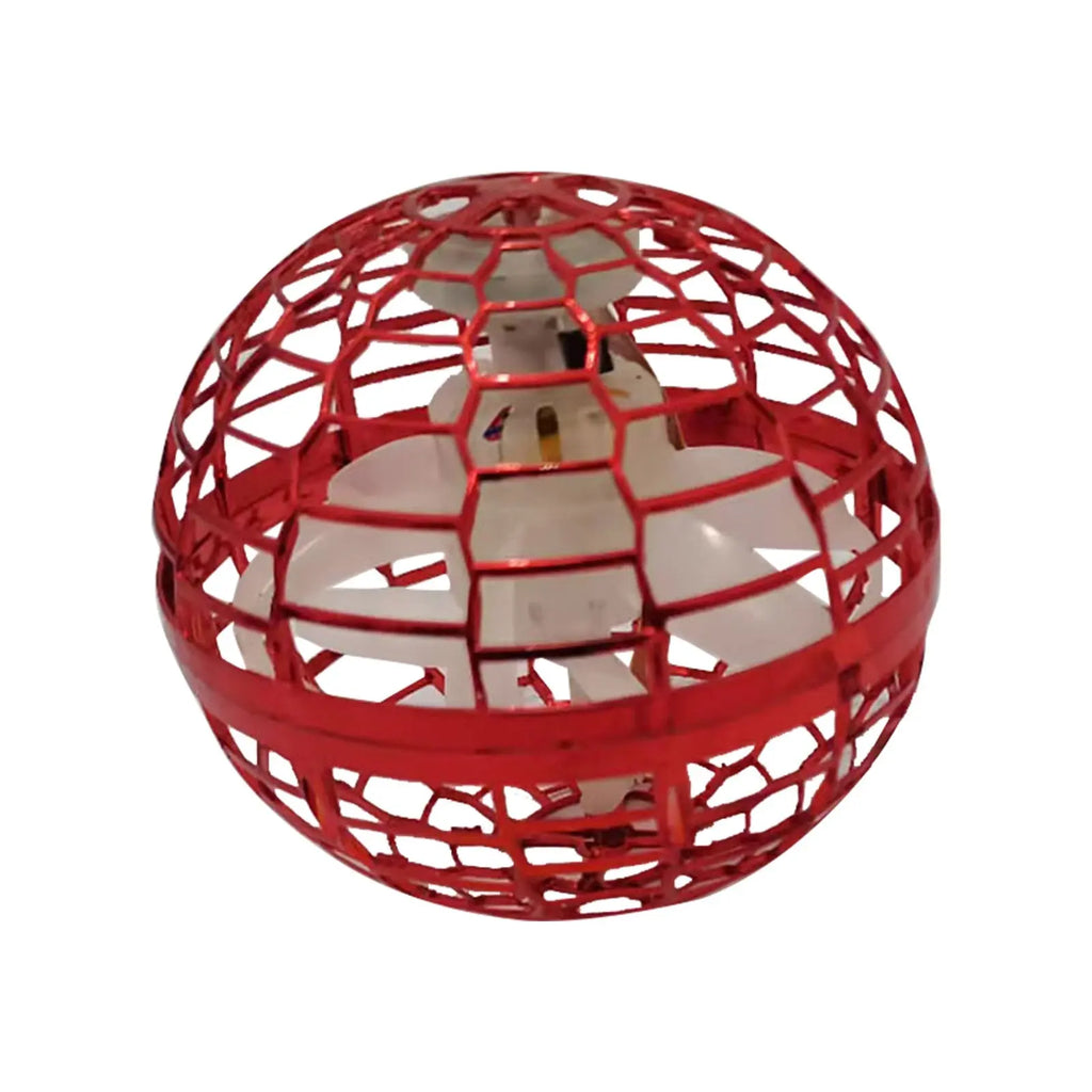 RoboFly flying fidget toy in bright red with protective spherical cage design - compact hover ball for indoor play