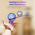 RoboFly flying orb with LED lights demonstrating intelligent airflow trajectory and hand-controlled motion path