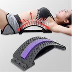 SpineCracker back stretcher in black and purple with ergonomic curve design and massage points - lumbar support device