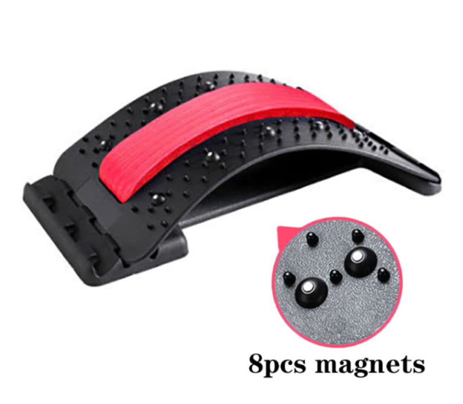 SpineCracker back stretcher in black and red with magnetic cushioning - 3-level adjustable lumbar support device